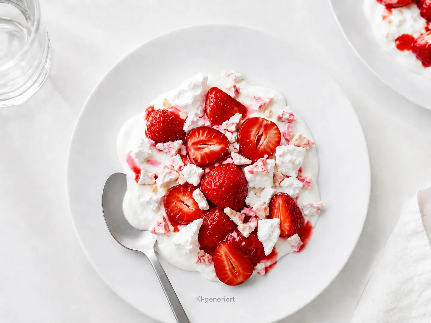 Stimmungsbild: Ein Teller mit Erdbeeren und Joghurt